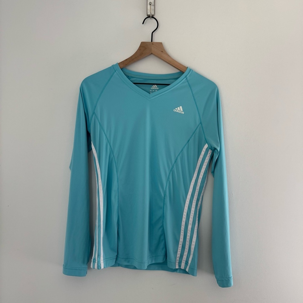 Adidas Women’s Long Sleeve Athleisure Shirt L Light Blue Aqua - Activeware